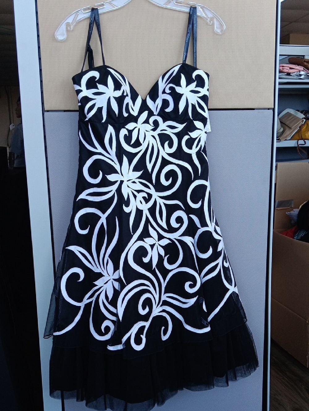 Black and White Strapless Floral A-Line Dress